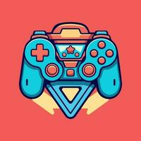 Abstract bright color Joystick device. Game switch controller logo. Handheld game console. Cartoon vector illustration on red background