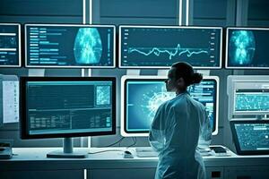 The Future of AI-Powered Healthcare, In a state-of-the-art hospital room, the latest medical technology is on display, showcasing the concept of AI in healthcare. Generative AI photo