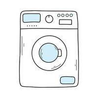 Washing machine in doodle style. Isolated linear washing machine. Vector illustration.