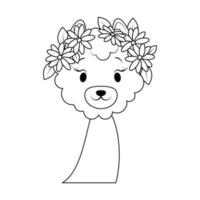 Cute alpaca head with wreath coloring page vector