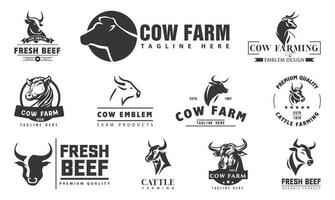 Cow head logo design, Cow head silhouette emblem logo label. vector