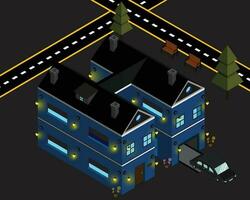 House with Garage at Night vector