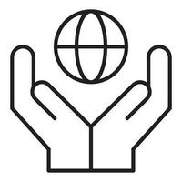 Hand holding globe icon. Hand holding Earth vector icon from the Artificial Intelligence collection. Outline style world icon.