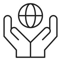 Hand holding globe icon. Hand holding Earth vector icon from the Artificial Intelligence collection. Outline style world icon.