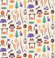 Seamless pattern with things for traveling to the mountains. Fishing and summer camping. Hike with backpacks, rest in the forest. print object stuff design wallpaper. background vector illustration.