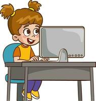 cute kids surfing internet vector