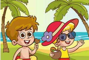 kids playing on the beach vector illustration