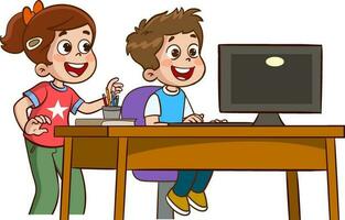 cute kids surfing internet vector