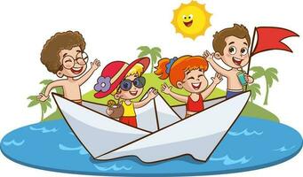 cute kids having fun in the sea vector