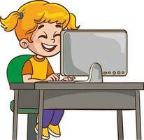 cute kids surfing internet vector