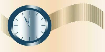 Vector background blue clock on a beige gradient background. Happy time. EPS10