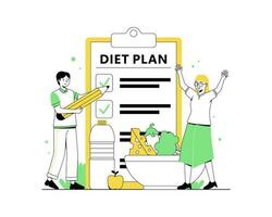 sano comida planificación con diario comida ingredientes lista. concepto de sano alimento, comida planificación, nutrición consulta, y dieta programa vector