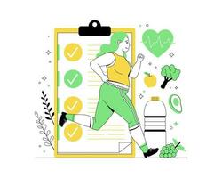 Obese women on a diet program. Diet plan with exercise and healthy foods fruits, and vegetables vector