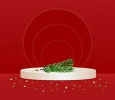 Elegant christmas and happy new year mock up scene. podium shape for show cosmetic product display. stage pedestal or platform. realistic 3d vector