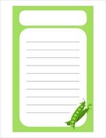 Note of cute vegetable label  illustration. Memo, paper. Vector drawing. writing paper.A sheet for writing with peas