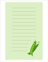 Note of cute vegetable label  illustration. Memo, paper. Vector drawing. writing paper.A sheet for writing with peas