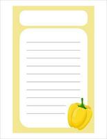 Note of cute vegetable label  illustration. Memo, paper. Vector drawing. writing paper.A sheet for writing with pepper