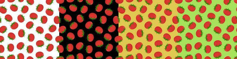 A set of seamless patterns with red tomatoes. Pattern with vegetables vector