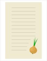 Note of cute vegetable label  illustration. Memo, paper. Vector drawing. writing paper.A sheet for writing with a onion