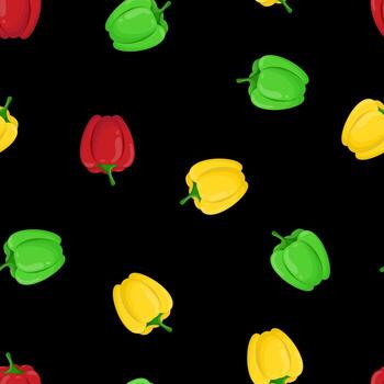 Seamless pattern with paprika on a black background. Seamless ornament with pepper. Pattern with vegetables vector