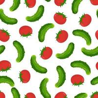 Seamless pattern with green cucumbers and red tomatoes on a white background. Pattern and vegetables vector