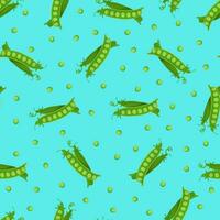 Seamless pattern with green pea pods on a blue background. Pattern with vegetables vector