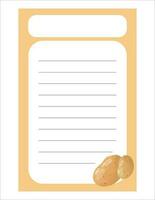 Note of cute vegetable label  illustration. Memo, paper. Vector drawing. writing paper.A sheet for writing with potatoes