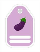 Cute vegetable label. Memo, writing paper.Label with an image of an eggplant vector