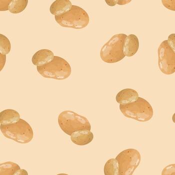 Seamless pattern with potatoes on a beige background. Pattern with vegetables vector