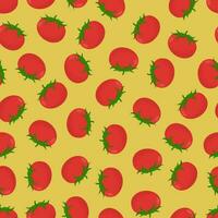 Seamless pattern with red tomatoes on a yellow background. Pattern with vegetables vector