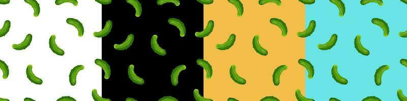 A set of seamless patterns with a green cucumber. Pattern with vegetables vector