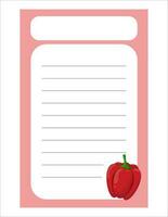 Note of cute vegetable label  illustration. Memo, paper. Vector drawing. writing paper.A sheet for writing with pepper