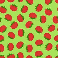 Seamless pattern with red tomatoes on a green background. Pattern with vegetables vector