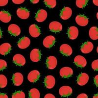 Seamless pattern with red tomatoes on a black background. Pattern with vegetables vector