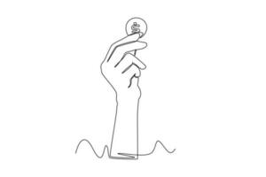 Continuous one line drawing hands holding different objects concept. Single line draw design vector graphic illustration.