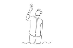Single one line drawing concept of finding brilliant ideas. Continuous line draw design graphic vector illustration.