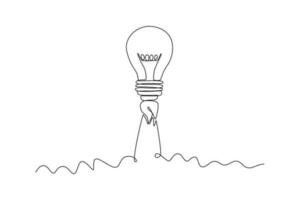 Single one line drawing concept of finding brilliant ideas. Continuous line draw design graphic vector illustration.