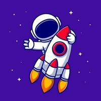 Astronaut Riding Rocket Cartoon Vector Icon Illustration.  Science Technology Icon Concept Isolated Premium Vector.  Flat Cartoon Style