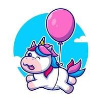 Cute Unicorn Floating With Balloon Cartoon Vector Icon  Illustration. Animal Nature Icon Concept Isolated Premium  Vector. Flat Cartoon Style