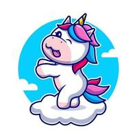 linda unicornio bailando en nube dibujos animados vector icono ilustración. animal naturaleza icono concepto aislado prima vector. plano dibujos animados estilo