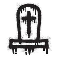 Tombstone grave halloween icon graffiti with black spray paint vector