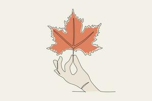 Colored illustration of a hand holding autumn leaves vector