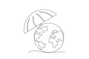 Earth with an umbrella vector