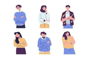 Doubtful serious characters set. Flat vector illustrations isolated on white background