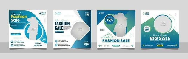 Modern Fashion sale social media post template set, Minimal style new collection square flyer web banner design. vector