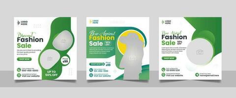 Modern Fashion sale social media post template set, Minimal style new collection square flyer web banner design. vector