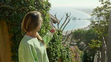 le fille regards retour à le plage video