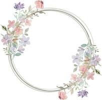 Watercolor wildflower wreath with circles for background, wedding, birthday, wallpaper, banner, decoration etc. vector