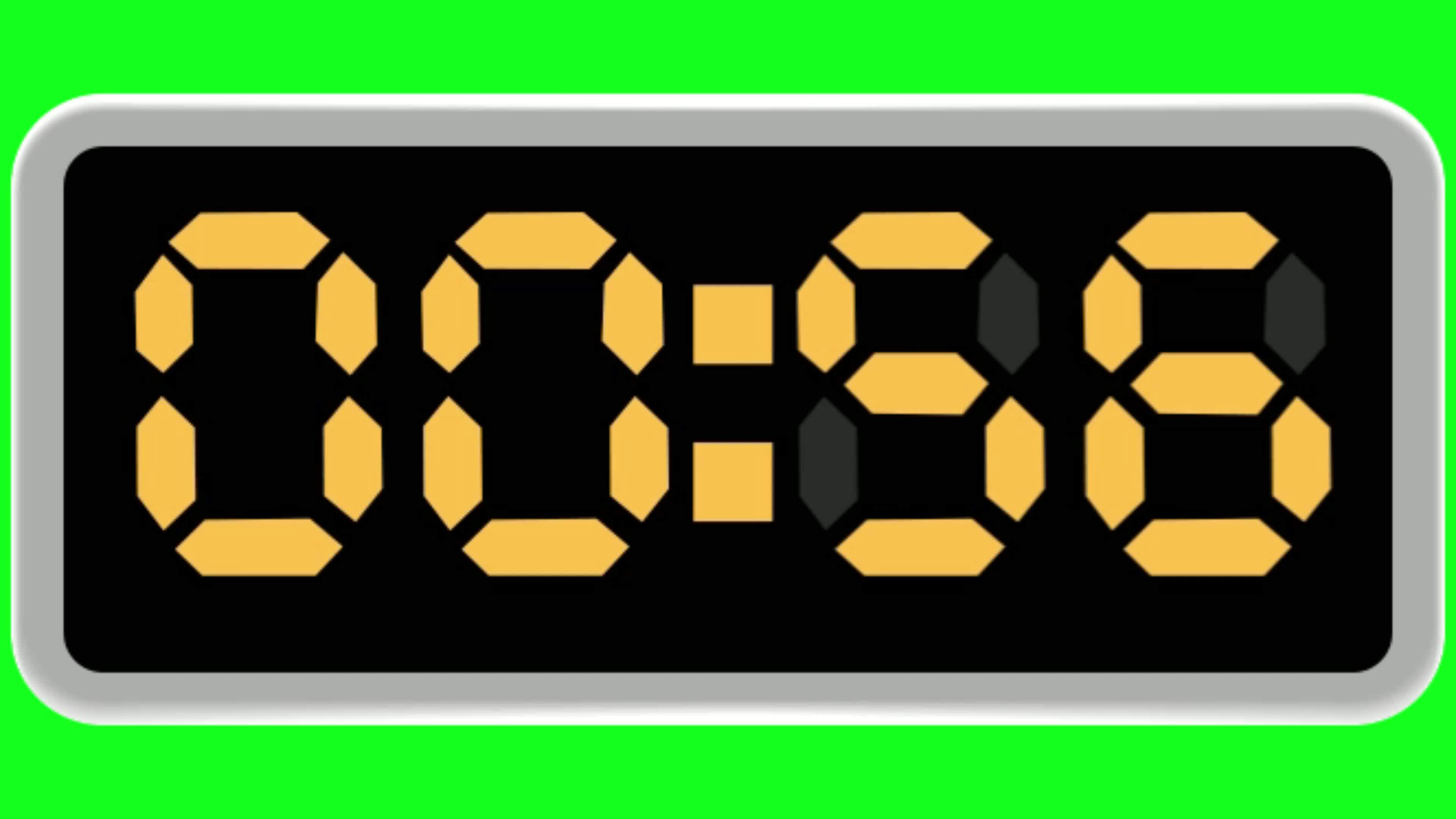 One minute countdown timer on green screen background with 4k hd