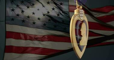 Video of Purple Heart Medal Award Over American Flag.